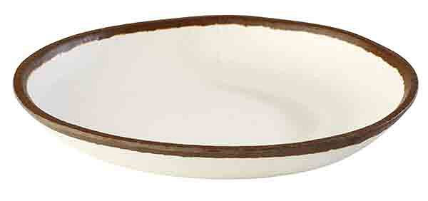 APS Teller -CROCKER-, Ø 20,5 cm, Höhe: 3 cm, 0,5 Liter, Melamin, creme, mit braunem Rand, 84575