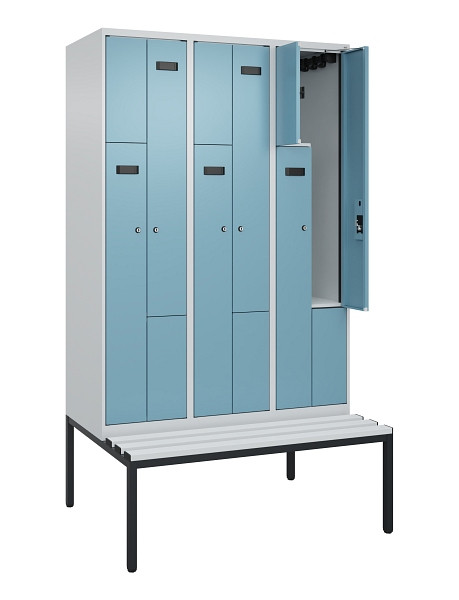 C+P Z-Spind Evolo PLUS, Bank, 6 Fächer, 2120x1200x815mm, 7035/0010, Zylinderschloss, Sitzfläche Kunststoff, Sitzbank, 0490537-326 S10090