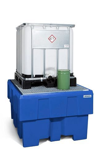 DENIOS Auffangwanne classic-line aus PE für 1 IBC, verzinkt Gitterrost, 267589