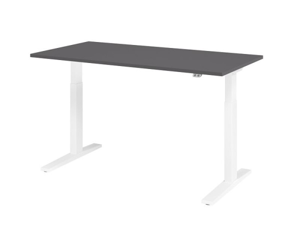 Hammerbacher Schreibtisch XMKA16, 160 x 80 cm, Platte: Graphit, 25 mm dick, ABS-Dickkante, Rechteckform, Weiß, VXMKA16/G/W