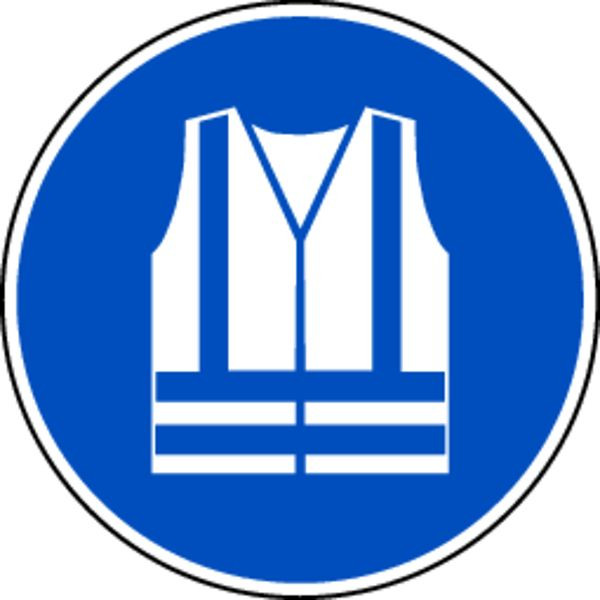 Schilder Klar Gebotszeichen Warnweste benutzen DIN EN ISO 7010, M015, 100 mm Folie selbstklebend, 1420/61