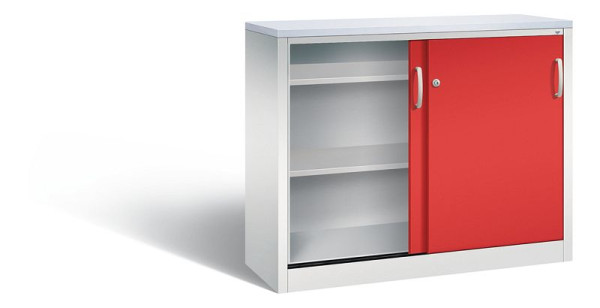 C+P Sideboard mit Schiebetüren Acurado, H1000xB1200xT400mm, Farbe: Lichtgrau / feuerrot, Bügelgriff, 2046-00 S10208