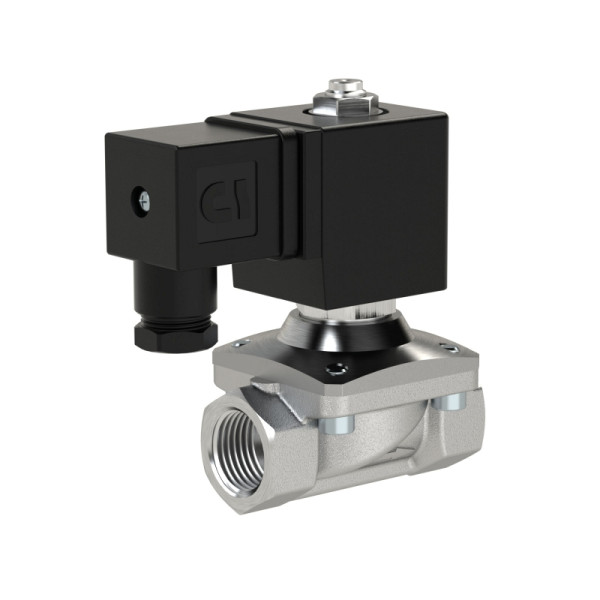 Riegler 2/2-Wege-Magnetventil, stromlos geschlossen, ES, G1/2, DN13, PN 0-12, FPM, zwangsgesteuert, 24V DC, 146072