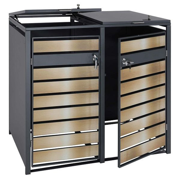 Mendler 2er Mülltonnenverkleidung HWC-J81, Mülltonnenbox, erweiterbar, Metall 50kg, anthrazit, gold, 83375+83376