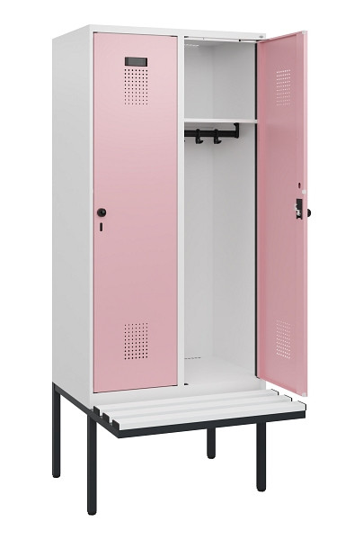 C+P Spind Evolo PLUS, 2 Abteile, 1950x800x815mm, 9016/3015, Drehriegel, Sitzfläche Kunststoff, 0490405-22 S10072