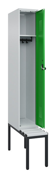 C+P Spind Evolo PLUS, 1 Abteile, 2120x300x815mm, 7035/6037, Haken 3, Drehriegel, Sitzfläche Kunststoff, Sitzbank, 0490507-10 S10065