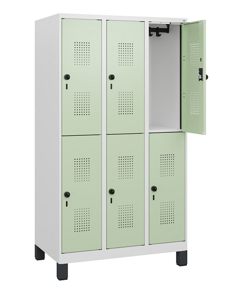 C+P Doppelstöckiger Spind Evolo PLUS, Füße, 6 Fächer, 1630x900x500mm, 9016/6019, Drehriegel, 0493105-30 S10021
