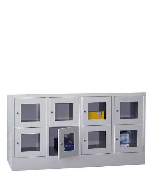 Pavoy Schließfachschrank mit Sockel 855/500/1600, 4b x 2h, Zylinderschloss, Abteilbreite 400, Sichtfenster, 61213-424-091-910