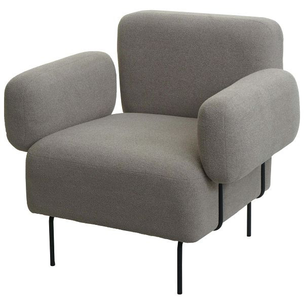 Mendler Lounge-Sessel HWC-L83, Cocktailsessel Polstersessel Sessel, Bouclé Stoff/Textil Metall, grau, 101742