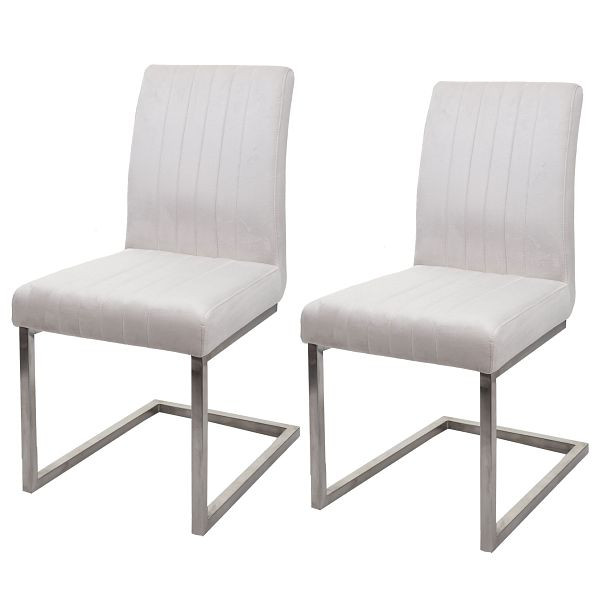 Mendler 2er-Set Freischwinger HWC-L14, Besucherstuhl Konferenzstuhl Stuhl, Samt Edelstahl gebürstet, creme-weiß, 98098