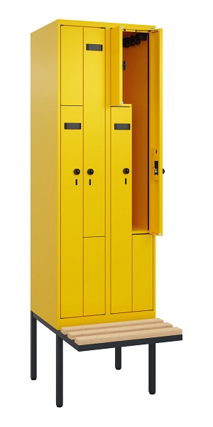 C+P Z-Spind Evolo PLUS, Bank, 4 Fächer, 2120x600x815mm, 1023/1023, Drehriegel, Sitzfläche Holz, 0490437-204 S10022