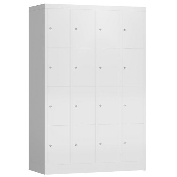 Lüllmann ClassiX Schließfachschrank, 4 Abteile à 4 Fächer, 1800 x 1185 x 500 mm, signalweiß, X-520447