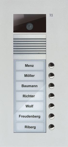 TCS Video Außenstation Serie AVU mit 7 Klingeltasten (rechtsbündig), 1-spaltig, UP silber, AVU14070-0010
