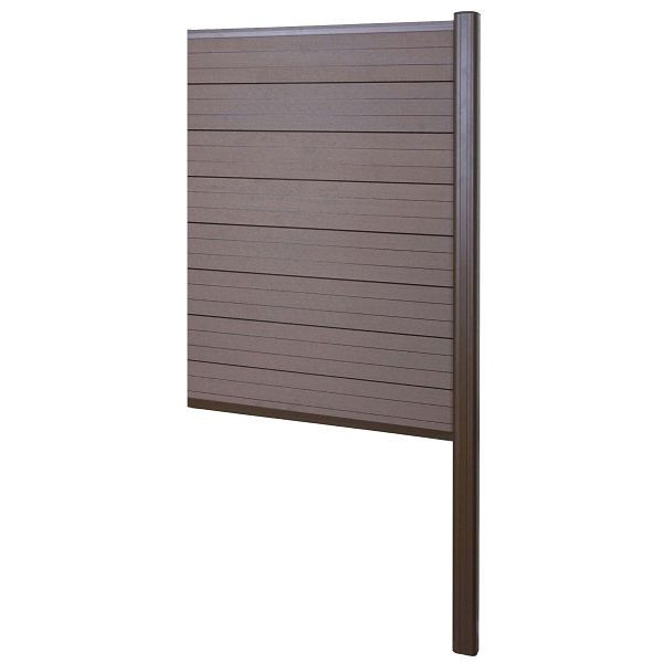 Mendler WPC-Sichtschutz Sarthe, Zaun Windschutz, Alu-Pfosten zum Einbetonieren, Erweiterungselement schmal, 95cm braun, 64889+76238+76241+76265