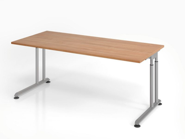 Hammerbacher Schreibtisch ZS19, 180 x 80 cm, Platte: Nussbaum, 25 mm dick, ABS-Dickkante, Rechteckform, Silber, VZS19/N/S