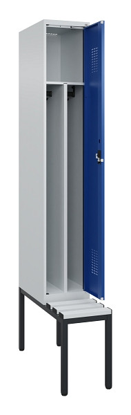 C+P Spind Evolo PLUS, 1 Abteile, 2120x300x815mm, 7035/5010, Haken 4, Zylinderschloss, Sitzfläche Kunststoff, Sitzbank, 0490507-10F S10088
