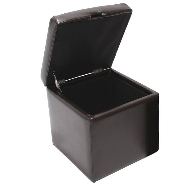 Mendler Hocker Sitzwürfel Sitzhocker Aufbewahrungsbox Onex, mit Deckel, Leder + Kunstleder, 45x44x44cm, braun, 7944