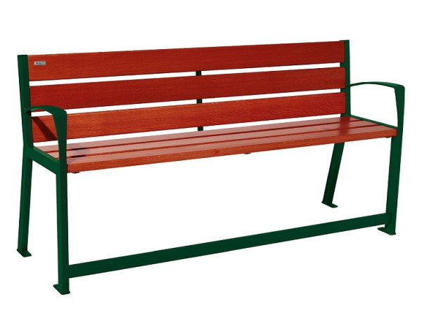 Procity Sitzbank Silaos Für Senioren 6 Holzlatten, Mit Armlehne, Holz & Stahl, 1800 mm, Mahagoni/RAL 6005, 209622.6005.ACAJ