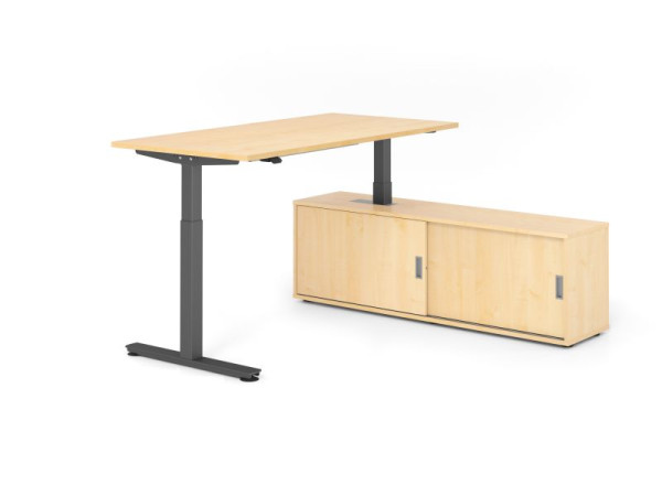 Hammerbacher Schreibtisch XMST16, 160x80cm, Platte: Ahorn, T-Fuß Gestell Graphit, Höhe: 71 - 120 cm, Ahorn, VXMST16SB/3/G/3/3