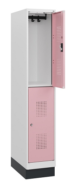 C+P Doppelstöckiger Spind Evolo PLUS, Sockel, 2 Fächer, 1630x300x500mm, 9016/301, Zylinderschloss, 0493205-10 S10045
