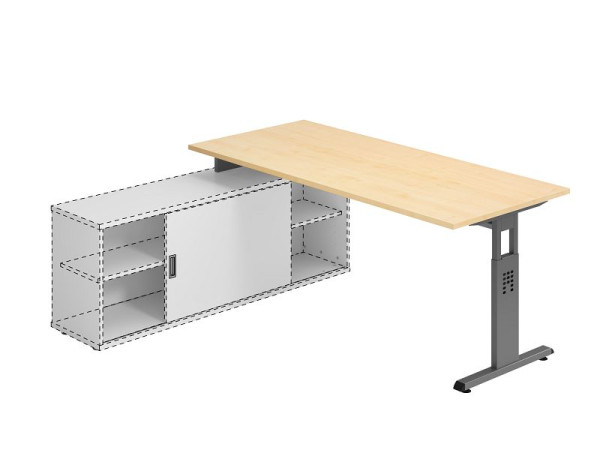 Hammerbacher Anbauschreibtisch T-Fuß 180x80cm Ahorn/Graphit, VOSE19/3/G