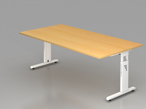 Hammerbacher Schreibtisch C-Fuß 200x100cm Buche/Weiß, Arbeitshöhe 65-85 cm, VOS2E/6/W