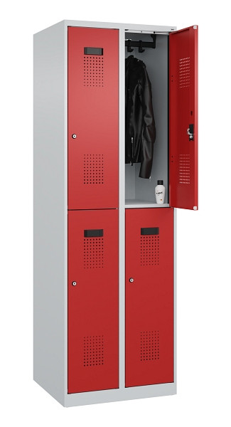 C+P Doppelstöckiger Spind Evolo PLUS, 4 Fächer, 1850x600x500mm, 7035/3000, Zylinderschloss, 049300-20 S10030
