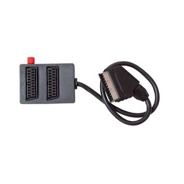 S-Conn Scart-Verteiler, 2-fach, Scart-Stecker auf 2 Scart-Kuppllungen, UmschaltBOX - mit Schalter - Monitorkontrolle, 94055