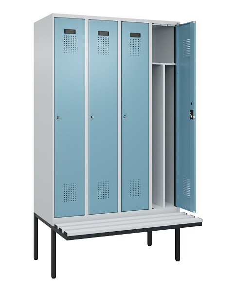 C+P Spind Evolo PLUS, 4 Abteile, 2120x1200x815mm, 7035/0010, Haken 4, Zylinderschloss, Material Sitzfläche Kunststoff, 0490407-40F S10090