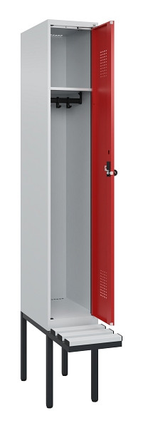 C+P Spind Evolo PLUS, 1 Abteile, 2120x300x815mm, 7035/3000, Haken 3, Drehriegel, Sitzfläche Kunststoff, 0490407-10 S10057