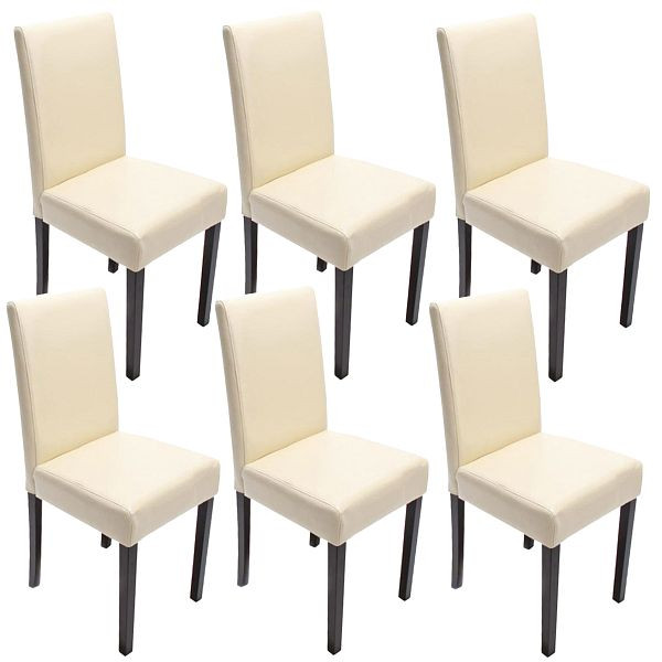 Mendler 6er-Set Esszimmerstuhl Stuhl Küchenstuhl Littau, Leder, creme, dunkle Beine, 7976+24484