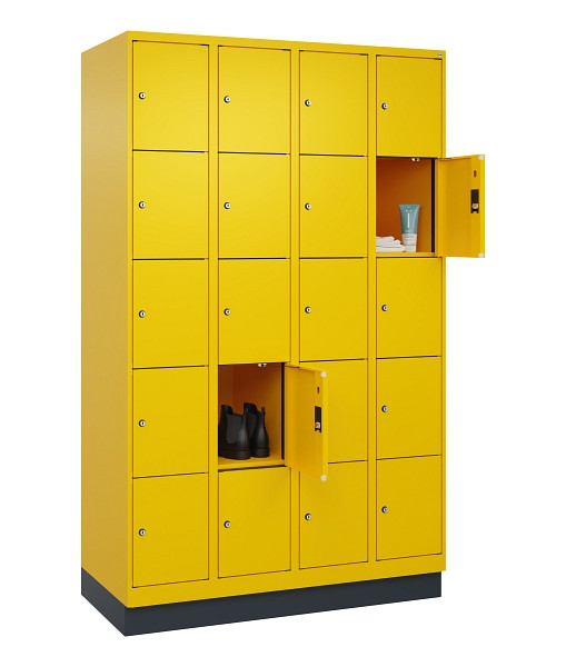 C+P Schließfachschrank Evolo PLUS, mit Sockel, 20 Fächer, 1950x1200x500mm, 1023/1023 Verkehrsgelb, 049020-405 S10022