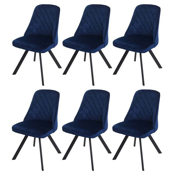 Mendler 6er-Set Esszimmerstuhl HWC-K25, Küchenstuhl Lehnstuhl Polsterstuhl, Metall Samt, blau, 3x89600