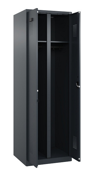 C+P Schwarz-Weiß-Spind Evolo PLUS, 2 Abteile, 1850x600x500mm, 7016/7016, Zylinderschloss, 049002-20 S10043