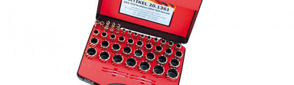 Karnasch Set DELUXE, Gold-Line30 39 HSS-XE unbeschichtete Kernbohrer: Nutzlänge 30mm, Weldonschaft 19mm, 201361