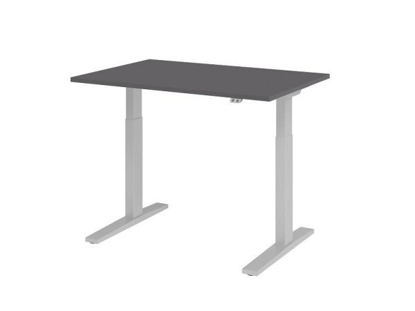 Hammerbacher Schreibtisch XMKA12, 120x80cm Platte: Graphit, 25 mm dick, ABS-Dickkante, Rechteckform, Silber, VXMKA12/G/S