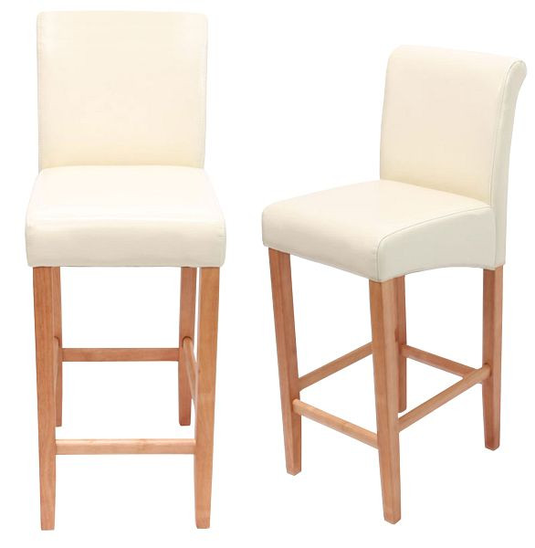 Mendler 2er-Set Barhocker HWC-C33, Barstuhl Tresenhocker, Holz, creme, helle Beine, Leder, 7920