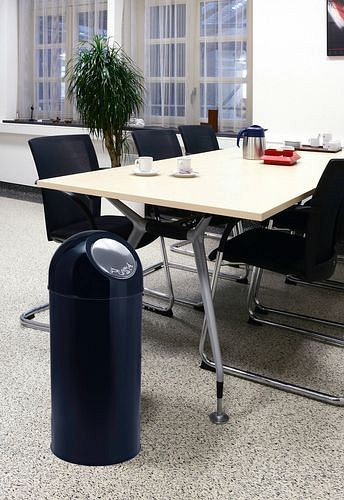 DENIOS Push-Abfallbehälter aus Stahl, 30 Liter Volumen, schwarz, 169600