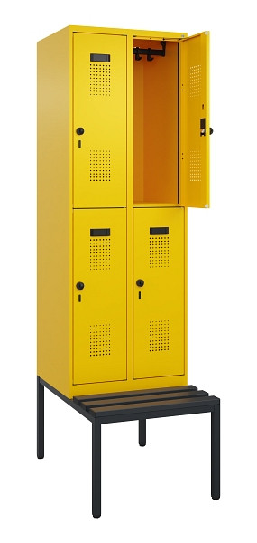 C+P Doppelstock-Spind Evolo PLUS, Bank, 4 Fächer, 2120x600x815mm, 1023/1023, Drehriegel, Sitzfläche Kunststoff, Sitzbank, 0493507-20 S10103
