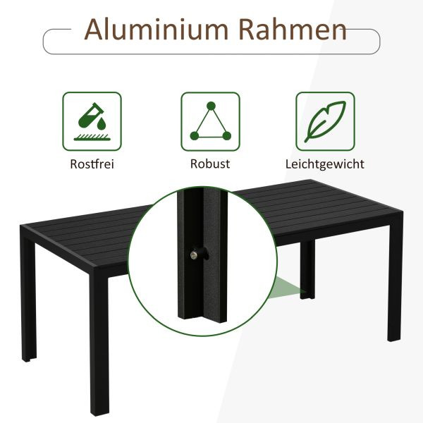Outsunny Gartentisch Aluminium Tisch Garten Terrasse Holz-Kunststoff WPC Non-Wood schwarz, 01-0703