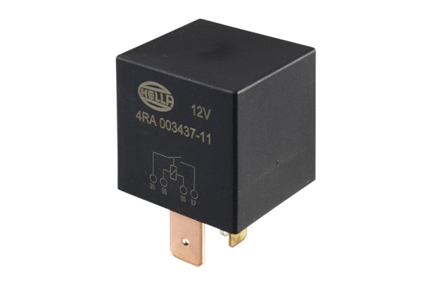 HELLA Relais, Arbeitsstrom, 12V, 4-polig, Schaltbild: S1, Stecker: B3, Hochleistungs-Schließer, Farbe: schwarz, ohne Halter, 4RA 003 437-111