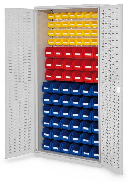 Kappes RasterPlan- Schlitzplattenschrank, H1950 x B 1000 x T 410 mm RAL 7035, Modell 55, Schlitzplattentüren bestückt mit Lagersichtkästen, 1353.06.4013