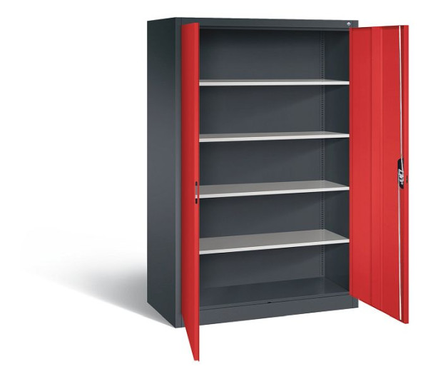 C+P Büroschrank Acurado, H1950xB1200xT600mm, Farbe: Schwarzgrau / feuerrot, Muldengriff, 5 OH, 9490-000 S10621