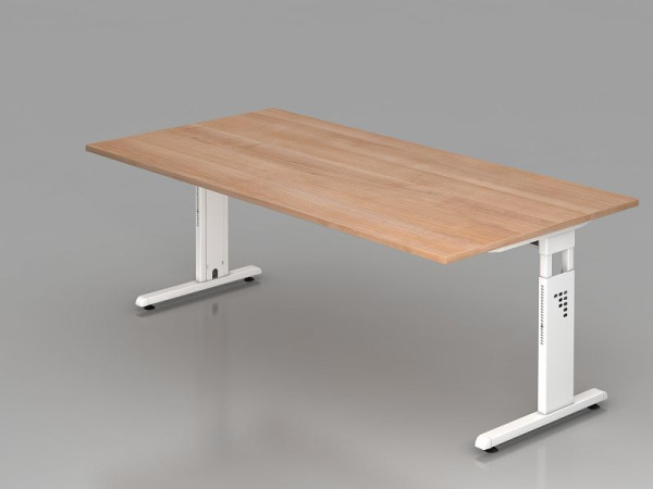 Hammerbacher Schreibtisch C-Fuß 200x100cm Nussbaum/Weiß, Arbeitshöhe 65-85 cm, VOS2E/N/W