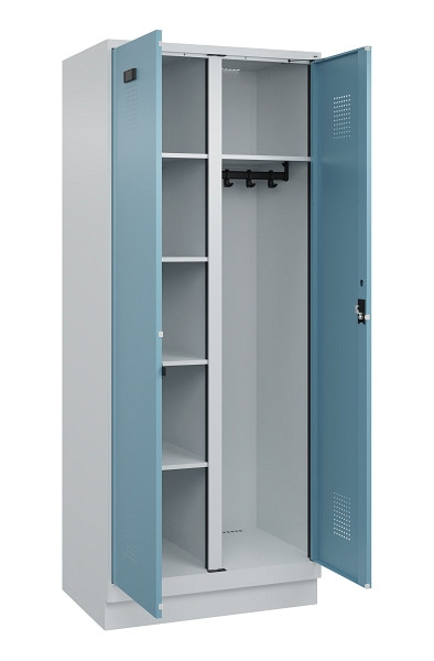 C+P Wäsche-/Garderobenspind Evolo PLUS, mit Sockel, 2 Abteile, 1950x800x500mm, 7, Frontfarbe 2406015 RDS Architekturblau, Zylinderschloss, 049620-22 S10036