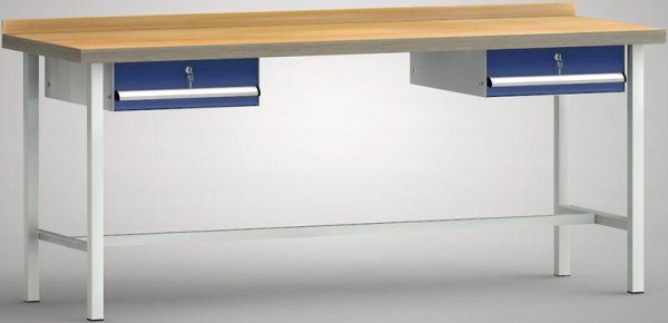 KLW Profi-Werkbank - 2000 x 700 x 905 mm L x T x H (ERGO-Version), links & rechts 1 Einzelschublade 150 mm Fh-EA, WP001E-2000M45-E7004