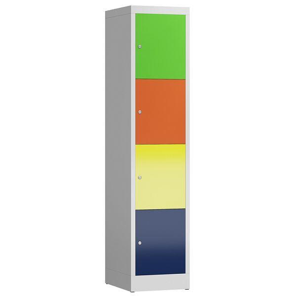 Lüllmann ClassiX Schließfachschrank, 1 Abteil, 4 Fächer, 1800 x 415 x 500 mm, lichtgrau/bunt, X-523412