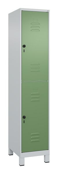 C+P Doppelstöckiger Spind Classic PLUS, Füße, 1950x400x500mm, 7035/6011, 080310-12 S10006