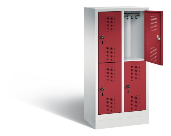 C+P Kindergarten-Spind doppelstöckig Evolo, H1300xB610xT300mm, Farbe: Lichtgrau / Rubinrot, 483203-20 S10034