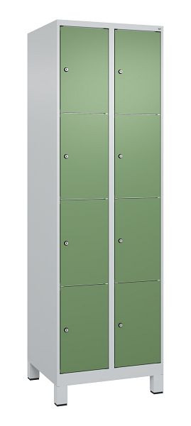 C+P Schließfachschrank Classic PLUS, Füße, 2 Abteile mit je 4 Fächern, 1950x600x500mm, 7035/6011, 080010-204 S10006
